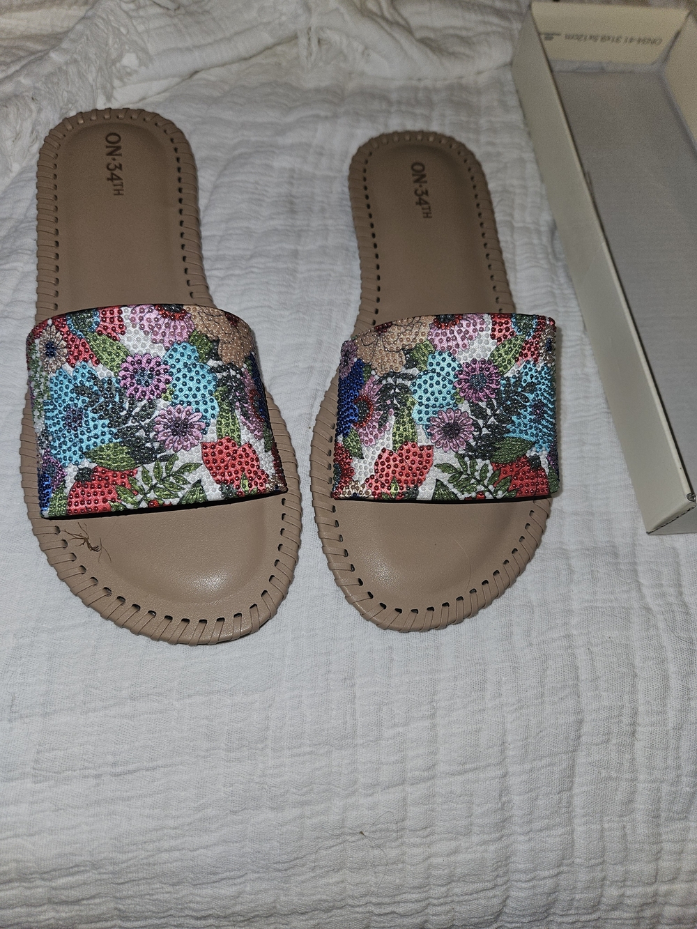 New! Floral Beaded Slide Sandals in Multicolor